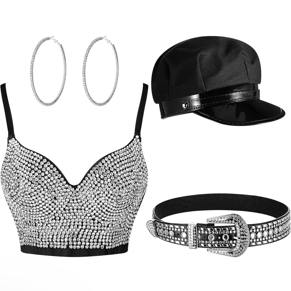 NWT 4Pc Women’s Rhinestone‎ Top & Accessories Set - Small